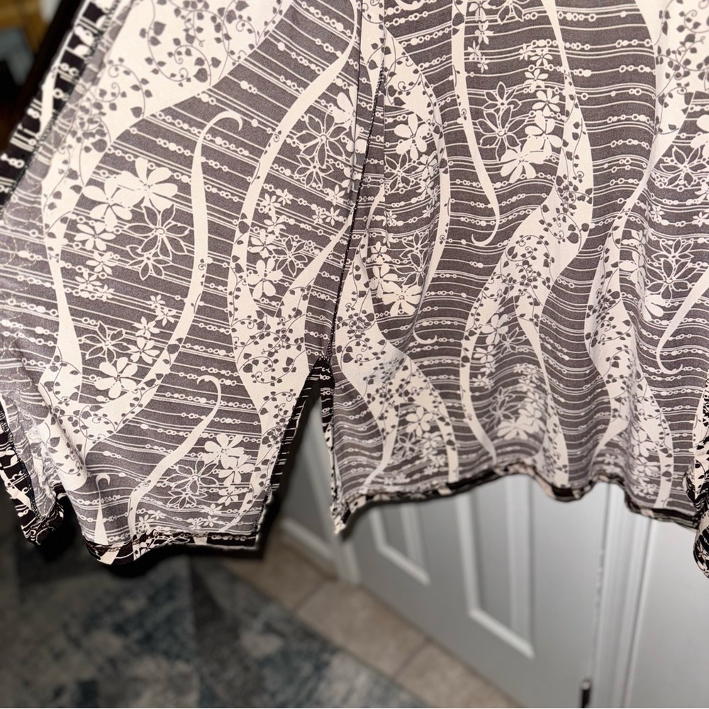 AKA Women's Duster Cardigan Sheer Brown Beige Abstract Floral Print Size 2XL - Picture 10 of 10